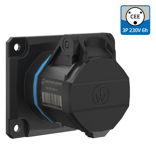 CEE-Anbausteckdose 3p 16A 230V/bl 6h ger IP54 Schraubkl Kst 75x75mm