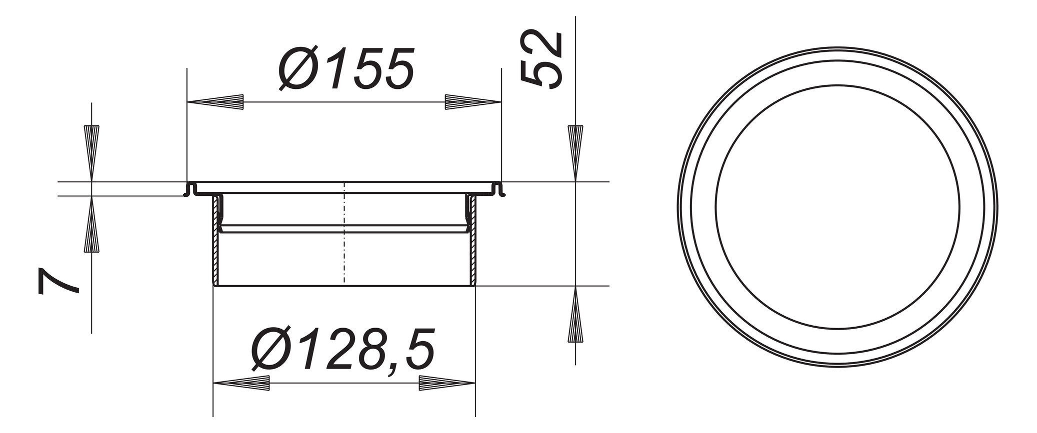 Dallmer Aufsatzrahmen VS 15 Serie 15 Edelstahl 1.4301, d= 155mm