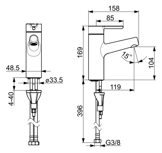 HANSA Waschtisch-Einhebelmischer HANSADESIGNO Style Hebel oben, ohne Ablaufgarnitur, Ausladung 119mm, chrom