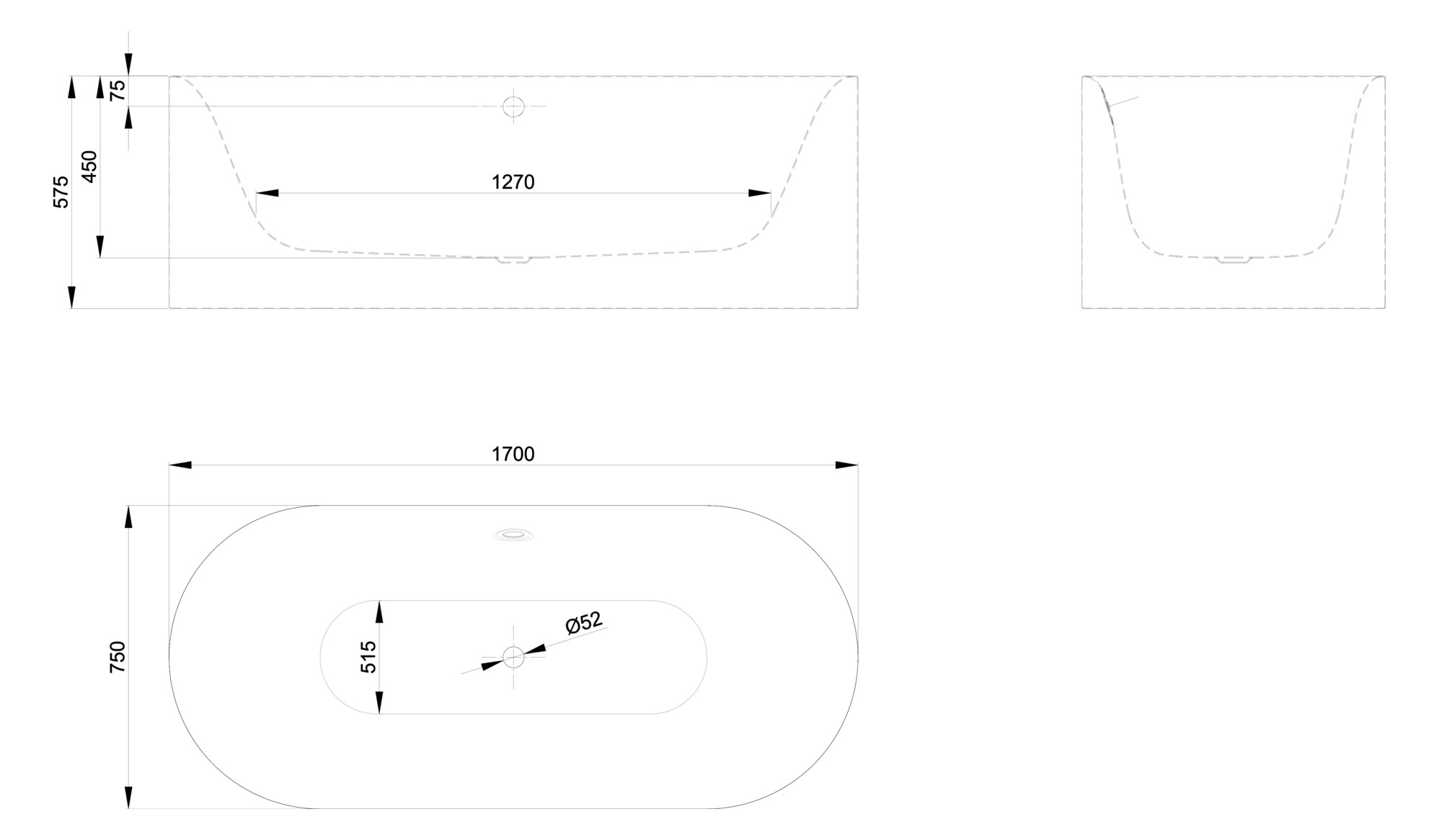 Badewanne BetteLux Oval Silouette-3465 violett, 170x75x45cm, freistehend