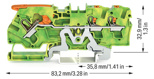 Schutzleiter-Reihenklemme 0,5-6qmm gn/ge 1Etage APL_erf. PEN-Funktion möglich