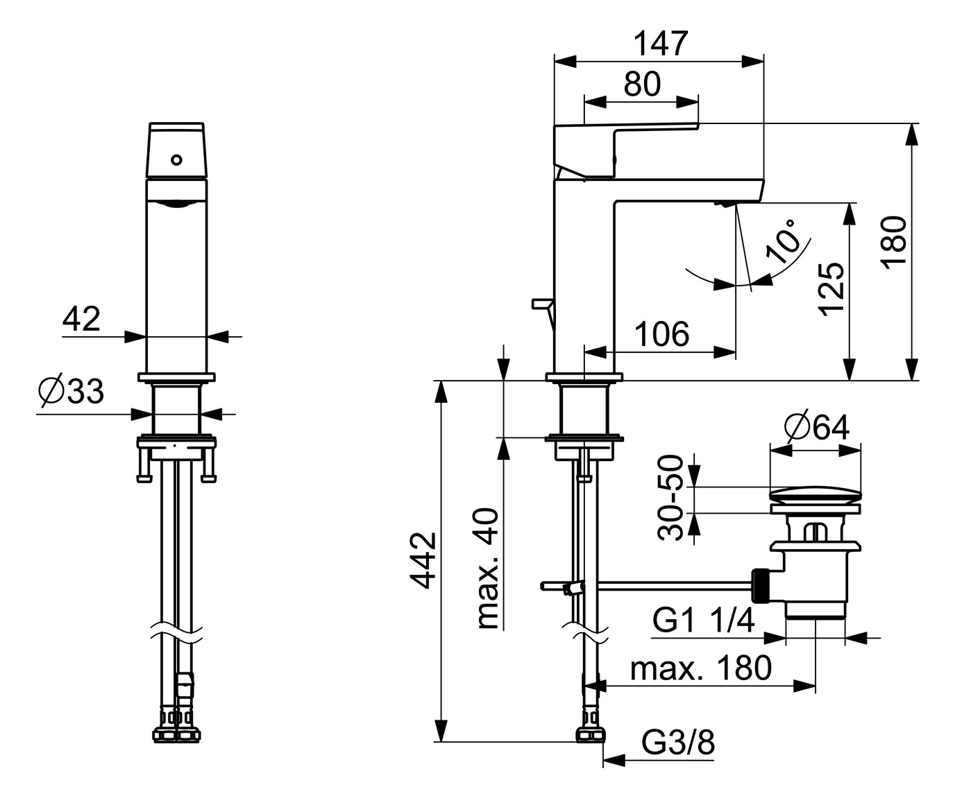 HANSA Waschtisch-Einhebelmischer HANSASTELA Eco mit Ablaufgarnitur, Ausladung 106mm, chrom