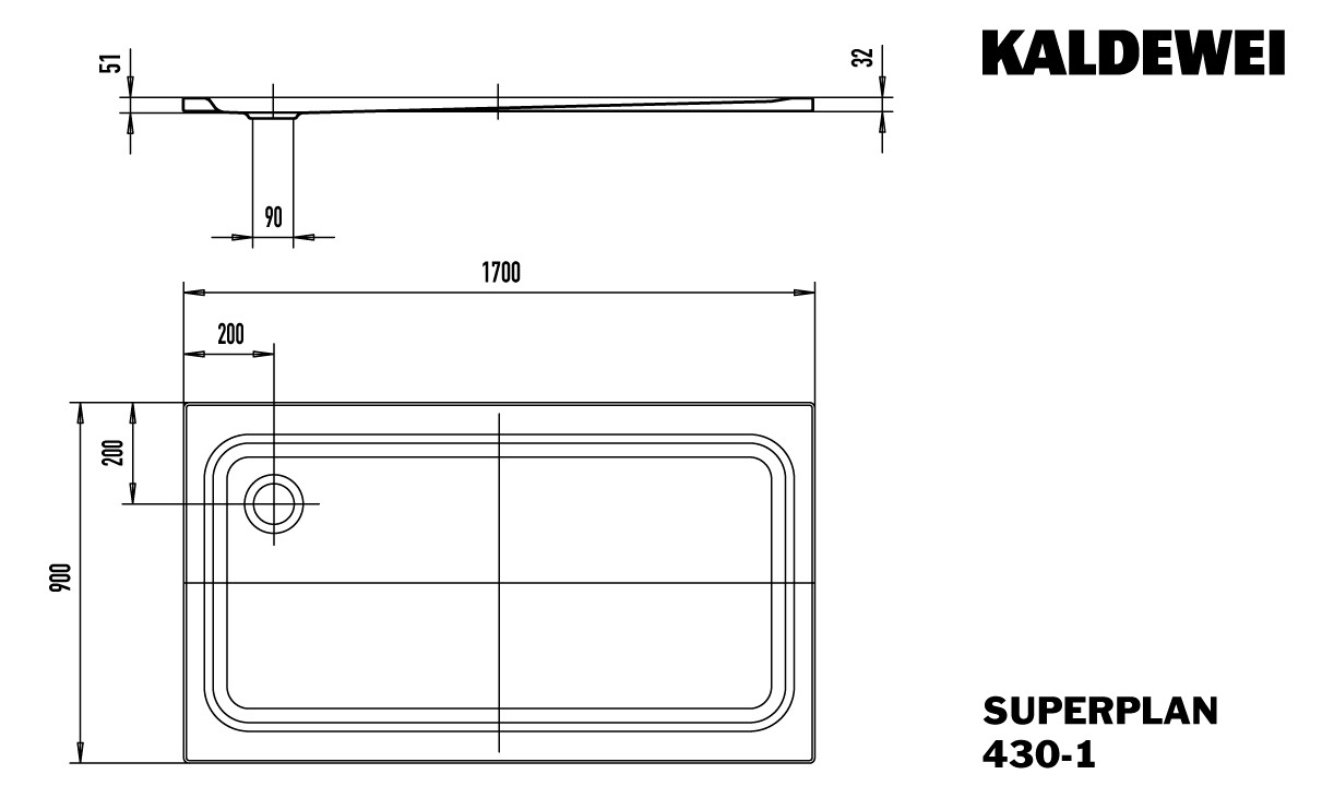 Kaldewei Duschwanne SUPERPLAN CLASSIC 430-1 90x170x5,1cm, Antislip, manhattan Kaldewei Duschwanne SUPERPLAN CLASSIC 430-1 90x170x5,1cm, Antislip, manhattan