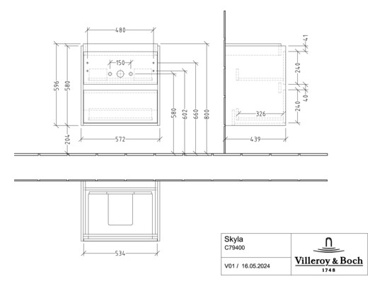 V&B Waschtischunterschrank Skyla 57,2x59,6x43,9cm, Brilliant White
