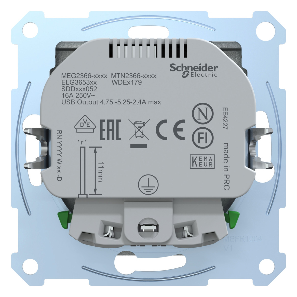 Steckdose 1f alu mt 2USB-A UP m.BS USB IP20 Mit erhöhtem Berührungsschutz