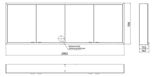 EMCO Aufputz-Lichtspiegelschrank prime 2000x730mm, 4-türig, aluminium/weiss