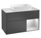 V&B Waschtisch-Unterschrank Wandbeleuchtung Finion 100cm, Abdeckplatte black matt, Regal Olive matt lacquer, Anthracite matt