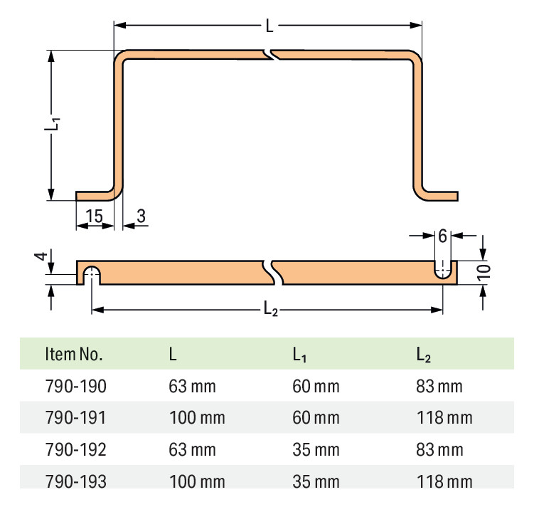 Sammelschiene Serie 790 Profil 93x10x35mm