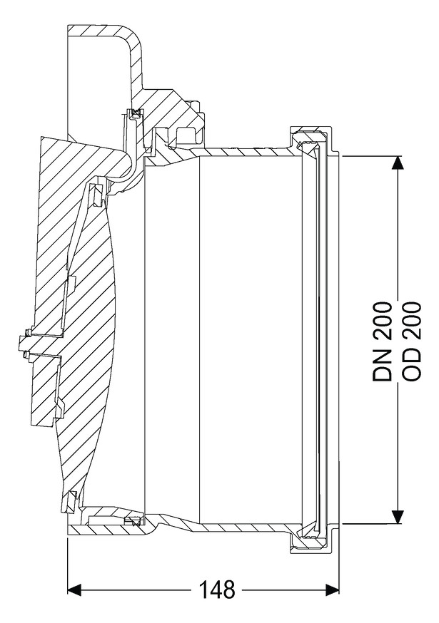 Kessel Rohrklappe DN 200, Kunststoff, zur Verwendung als Schlussstück