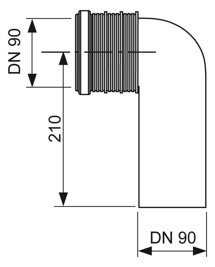 TECE WC-Anschlussbogen TECEprofil 90Grad, DN 90/90, PE-HD