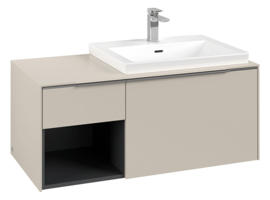 V&B Waschtisch-Unterschrank Becken rechts Subway 3.0 100,1x42,25x51,6cm, ohne LED/Griff Aluminium glänzend, cashmere grey