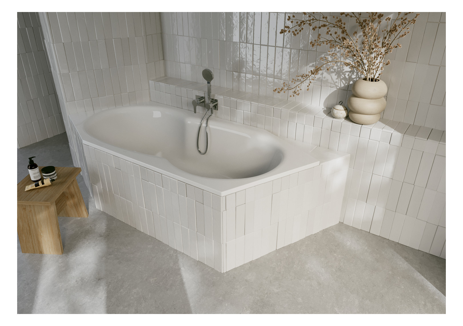 6-Eck-Badewanne BetteMetric 6841 Glasur, natura, 206x90x45cm, Fußende links, Überlauf vorne