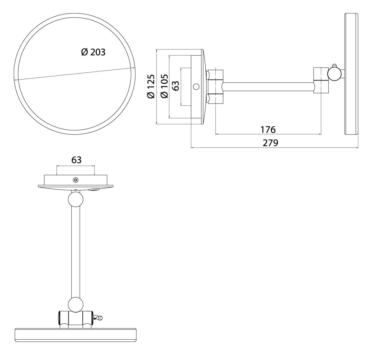EMCO LED-Rasier-/Kosmetikspiegel Pure d= 203mm, 1-armig, Vergrößerung 3-fach, Spiralkabel, chrom
