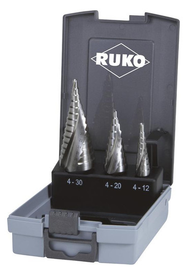 RUKO-Stufenbohrer-Satz HSS, spiralgenutet - 3-teilig
