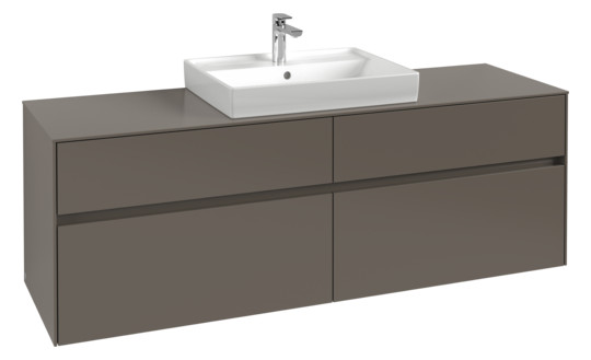 V&B Waschtischunterschrank Collaro 160x54,8x50cm, Waschtisch mittig, LED-Beleuchtung 12W, soft grey