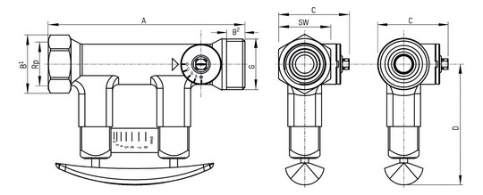 TACONOVA Abgleichventil SETTER Bypass Solar 185 DN 25, 1" IG x 1" IG, 10-40 l/min., Messing