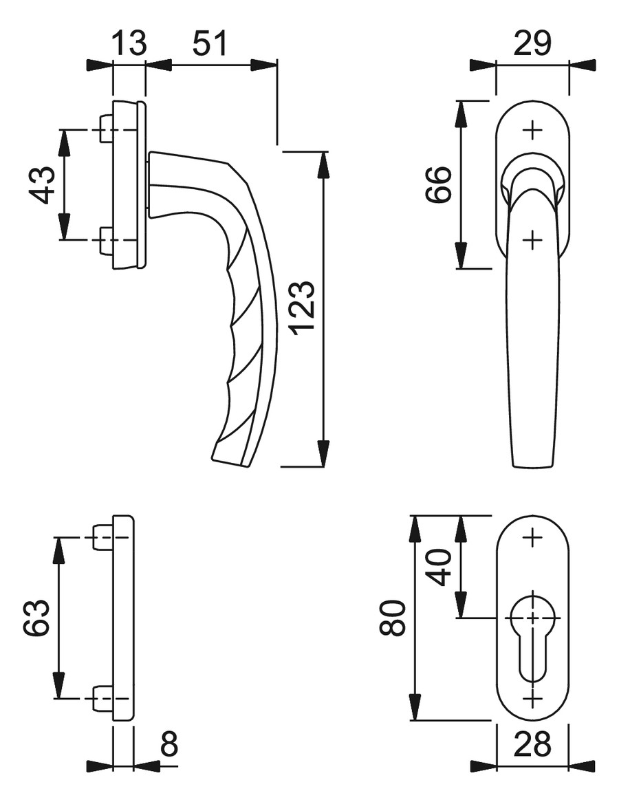 Bild Fenstertür- Halbgarnitur, Profilzylinder gelocht, Atlanta 0530/U26/49PNS, Nockendurchmesser 10, Aluminium naturfarbig - HOPPE-1
