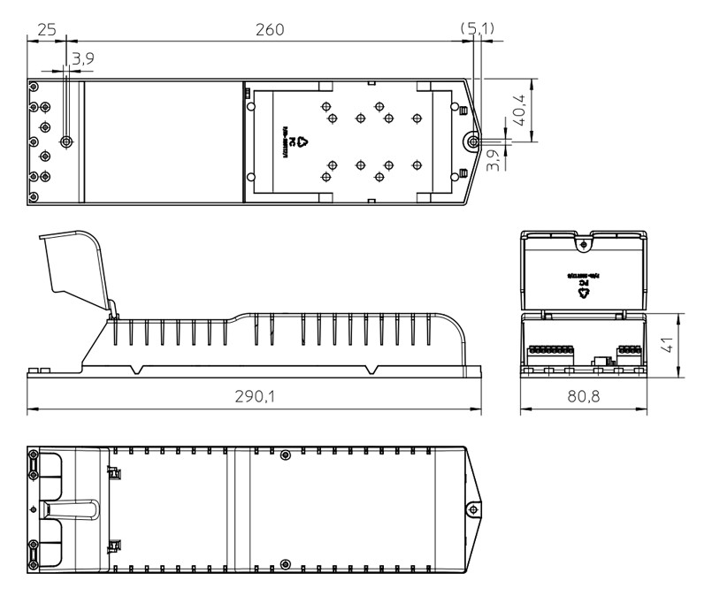 Notlichtversorgung 3W LED 3h IP20 Dauer/Bereitsch 290x80,8x41mm