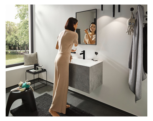 hansgrohe Waschtisch-Einhebelmischer 100 Finoris mit Push-Open-Ablaufgarnitur, mattschwarz