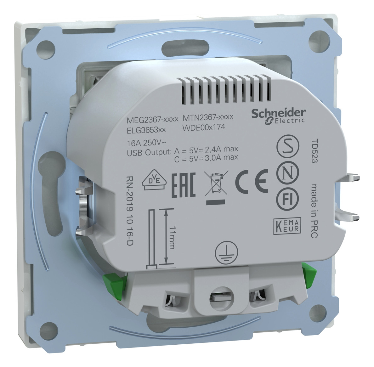 Steckdose 1f lows glz 1USB-A 1USB-C UP m.BS Mit erhöhtem Berührungsschutz IP20