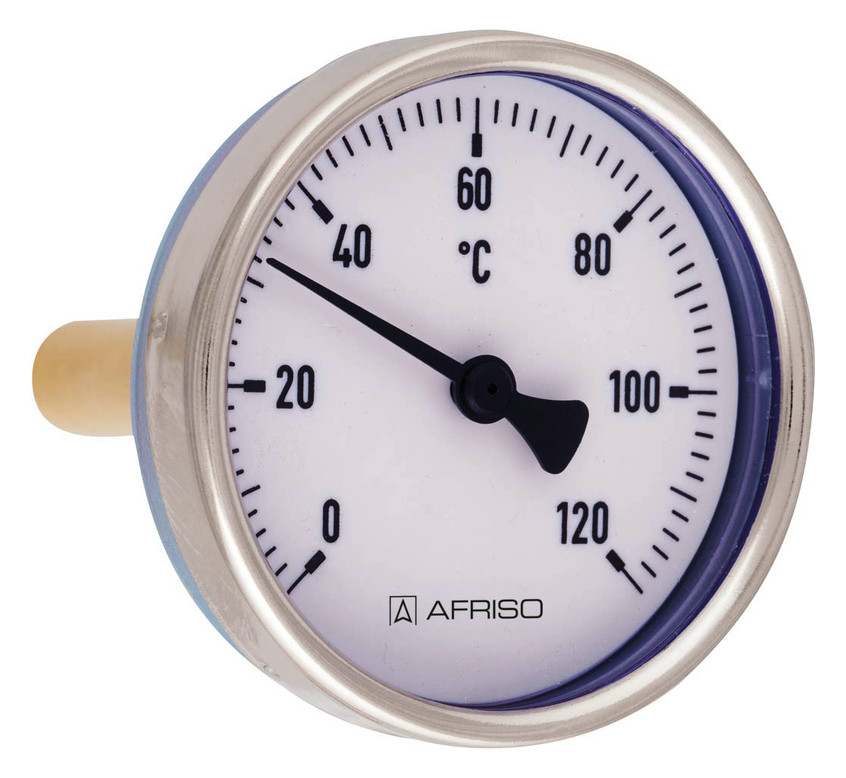 Afriso Bimetall-Thermometer BiTh 80 ST axial 40 mm, 0/120 GradC, Gehäuse-d= 80mm