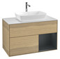 V&B Waschtisch-Unterschrank Wandbeleuchtung Finion 100cm, Abdeckplatte white matt, Regal Midnight matt lacquer, Oak Veneer