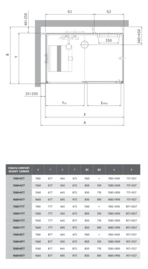 Roth Komplettdusche Vinata Comfort Eck 1660 x 677 x 2160 mm, ESG Rückwände anthrazit, ESG Schiebetür klar