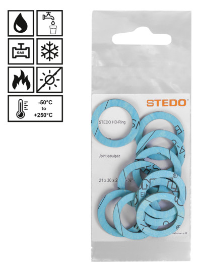 STEDO HD-Ringe Set 10 Stück 1", 23 x 30 x 2 mm, für Überwurfmutter im Heizungsbereich, blau