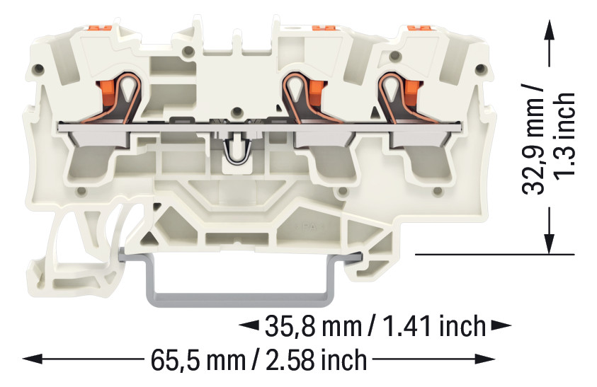 Reihenklemme 0,5-6qmm 1Etage 3kl lgr 32A TS35 Hutschiene TH35