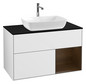 V&B Waschtisch-Unterschrank Wandbeleuchtung Finion 100cm, Abdeckplatte black matt, Regal Walnut Veneer, Glossy white lacquer