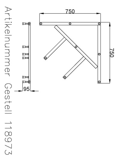 Hoesch Untergestell Muna für Viertelkreis 80 x 80 cm