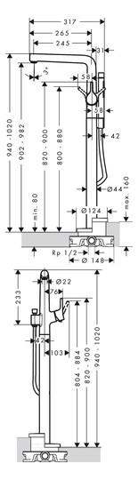 hansgrohe Fertigmontageset Talis S Wannen-Einhebelmischer, bodenstehend, chrom