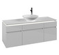 V&B Waschtischunterschrank Legato 140x55x50cm, Waschtisch mittig, mit Beleuchtung, Glossy White