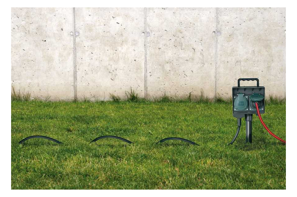 Gartensteckdose 2f sw 1,4m IP44 m.Erdspieß Mit Erdspieß