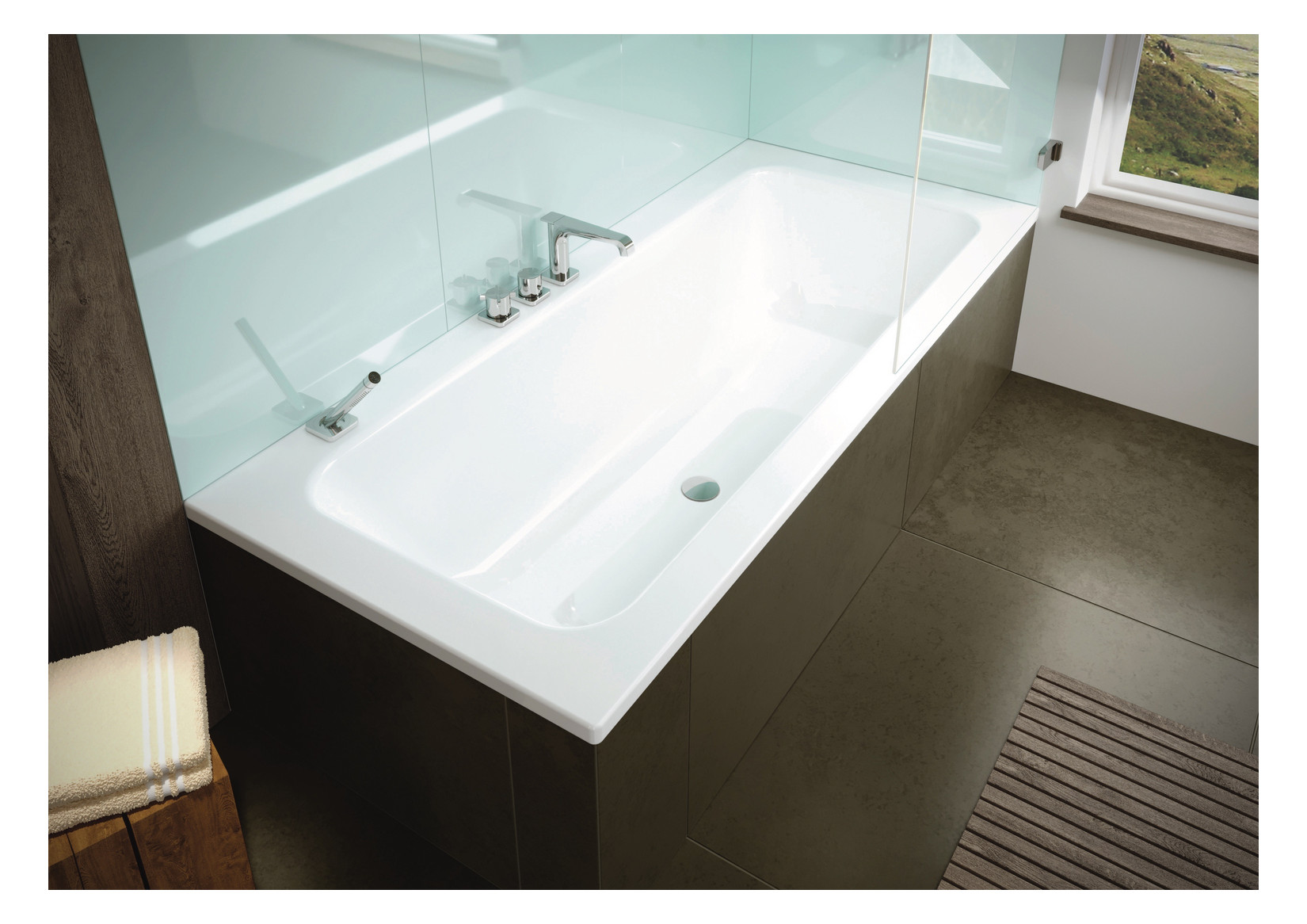Kaldewei Badewanne PURO SET WIDE links 668 Griffloch, Antislip, manhattan, 170x75cm, Überlauf mittig Kaldewei Badewanne PURO SET WIDE links 668 Griffloch, Antislip, manhattan, 170x75cm, Überlauf mittig