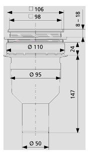 Sanit Duschablauf 823/BS DN 50, Abgang senkrecht, Ablaufrost verschraubbar, für Duschbord