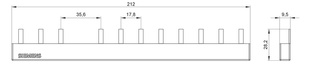 Phasenschiene 3ph 18mm 210mm 10qmm 50A Stift Isoliert Phasenschiene 3ph 18mm 210mm 10qmm 50A Stift Isoliert