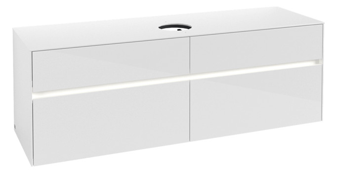 V&B Waschtischunterschrank Collaro 160x54,8x50cm, Waschtisch mittig, LED-Beleuchtung 12W, glossy white
