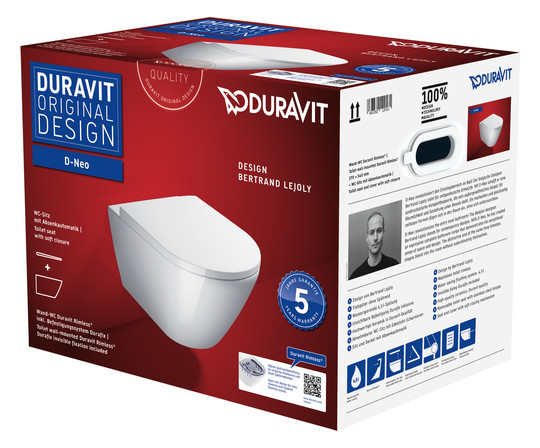 Duravit Wand-Tiefspül-WC-Set D-Neo mit WC-Sitz, Rimless, weiß