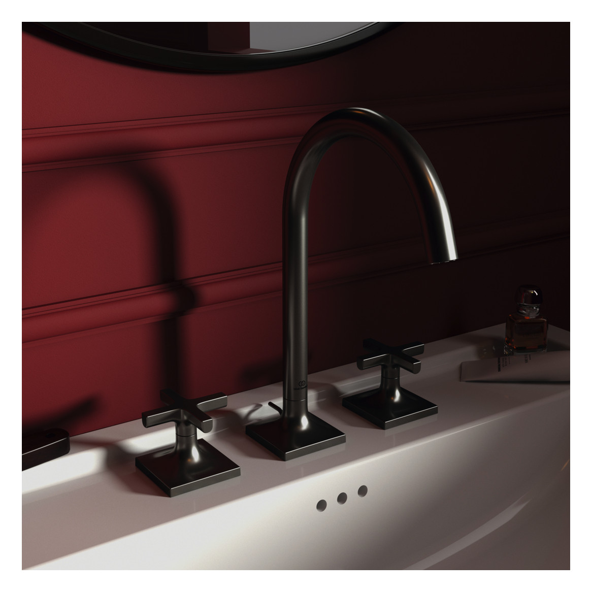 Ideal-Standard 3-Loch-Waschtisch-Armatur Joy Neo Kreuzgriffe, Ausladung 168mm, mit Metall-Ablaufgarnitur, magnetic grey