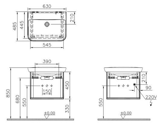 VitrA Bad Waschtisch-Möbel-Set Sento 63x48,5x52cm, 1 Vollauszug, fjordgrün matt, Dekor