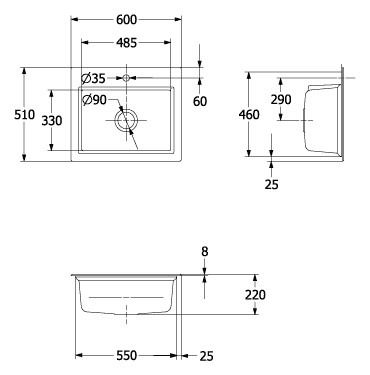 V&B Spüle Subway Style 60S Ablaufgarnitur, mit Handbetätigung und Abtropfgitter, graphit CeramicPlus