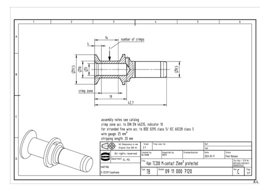 Harting Han TC200 Stift      09110007120 
