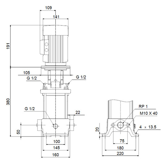 Grundfos Kreiselpumpe CR 3 CR 3-11, Ovalflansch Rp 1, Gleitringdichtung HQQV