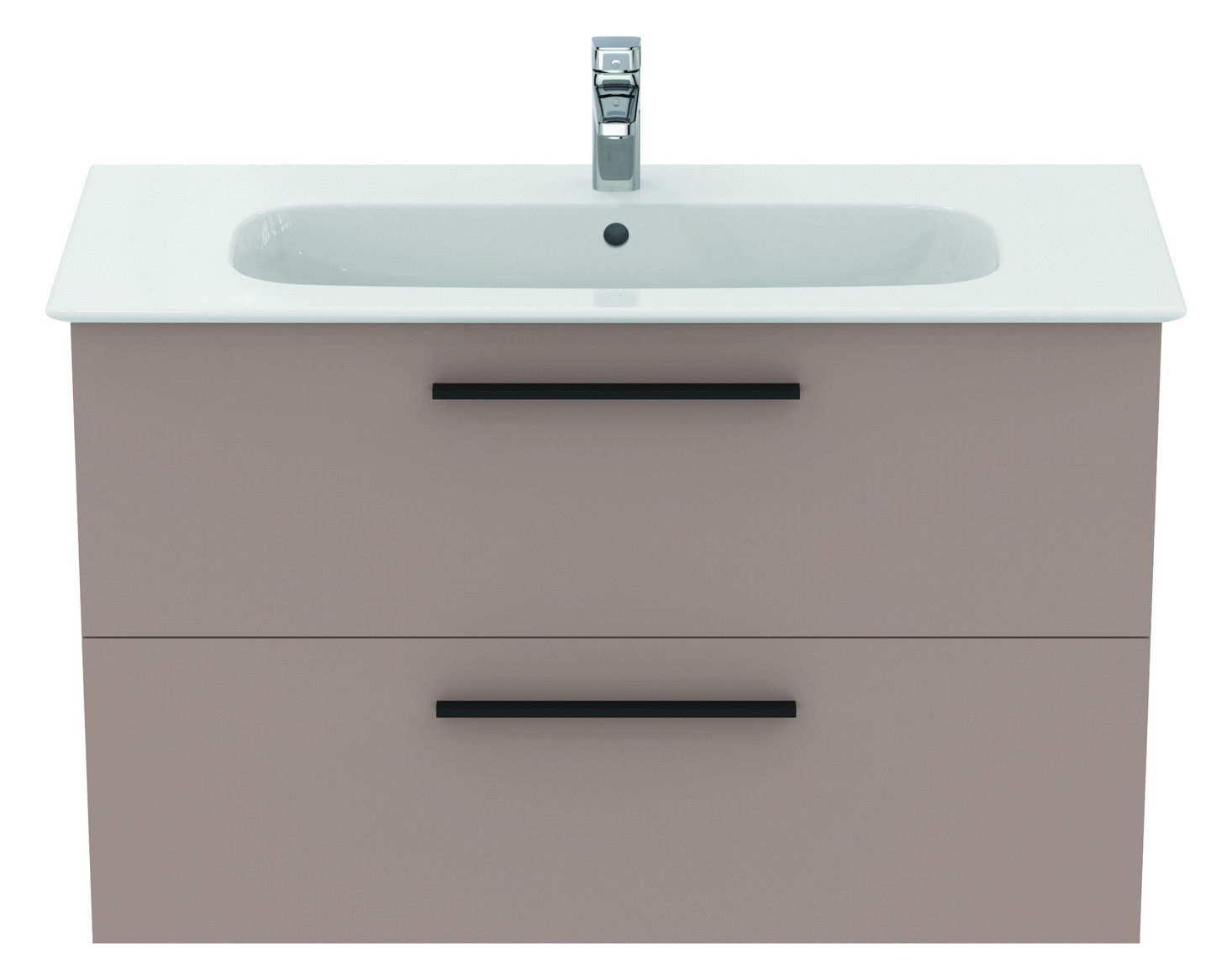 Ideal-Standard Möbelwaschtisch-Paket i.life A 104x46x64,5cm, 1 Hahnloch, Griff schwarz matt, greige matt