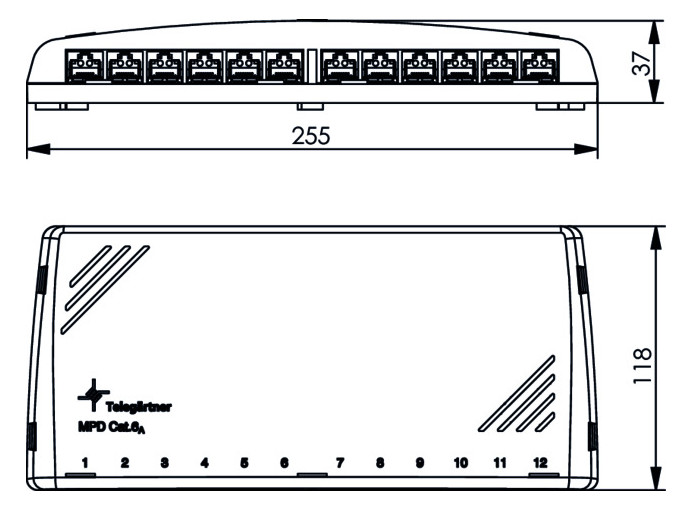 Patchpanel 12Ports MPD12-HS K Cat6A Wandmont Schirm RAL7035 118x255x37mm