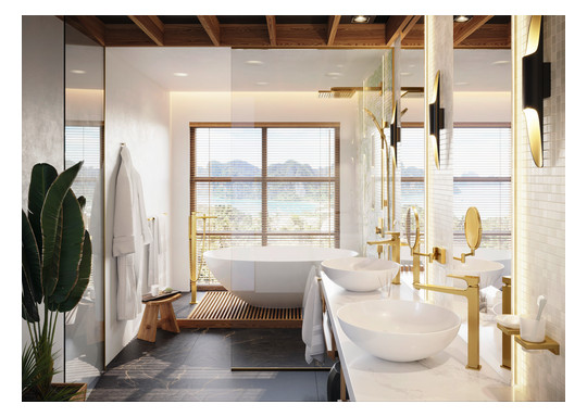 hansgrohe Zahnbecher AddStoris mit Glas, Wandmontage, Metall, polished gold optic