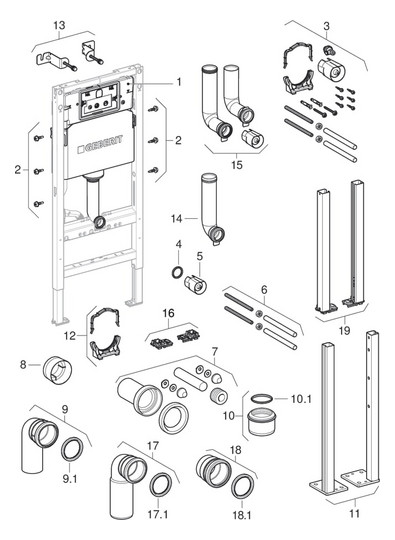 Geberit Wand-WC-Element Duofix Basic BH 112cm, Betätigung vorne, mit Delta UP-Spülkasten 12 cm