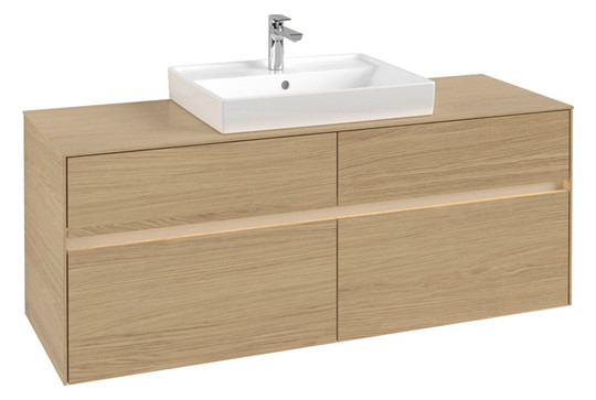 V&B Waschtischunterschrank Collaro 140x54,8x50cm, Waschtisch mittig, LED-Beleuchtung 10,4 W, nordic oak