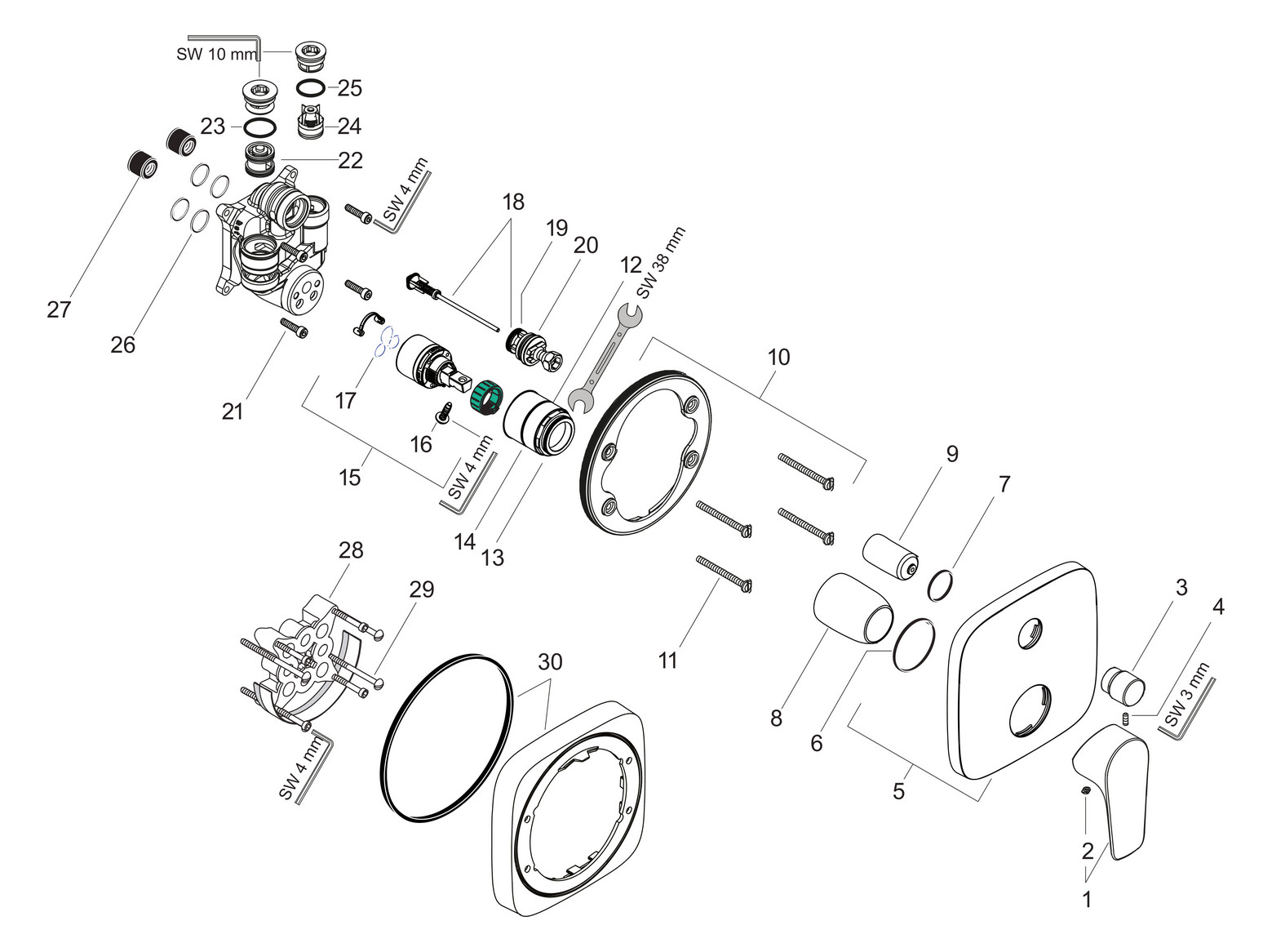 hansgrohe Fertigmontageset Talis E UP-Wannen-Einhebelmischer, mit integrierter Sicherungskombination, chrom